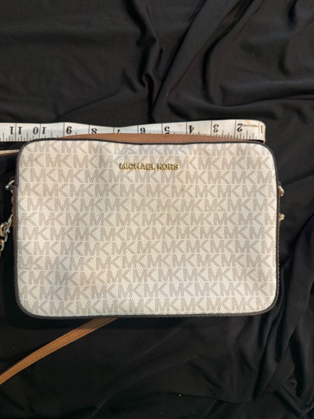 Michael Kors Cream Signature Crossbody with Tan Trim